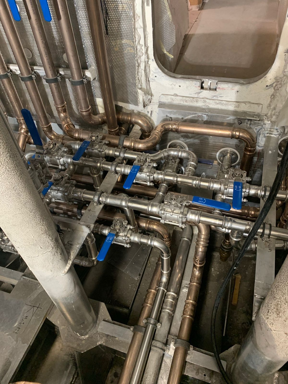 Installed press-fit piping and valve connections