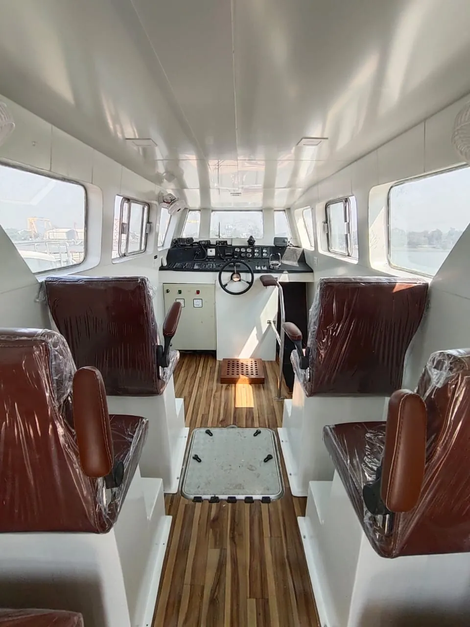 Completed wheelhouse interior of an FRP patrol boat.