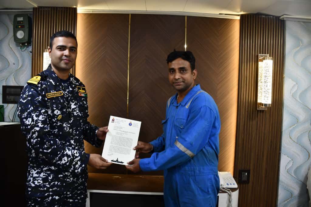 Appreciation presented following successful completion of INS Astradharini SR-25.