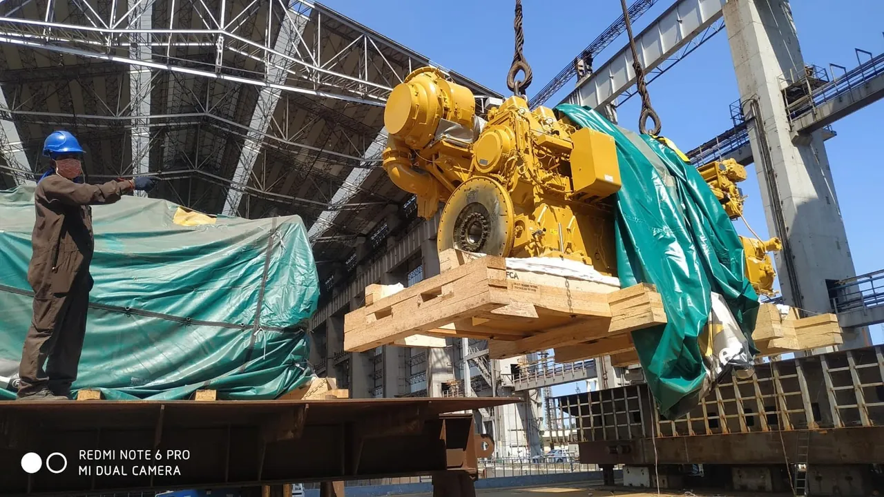 Main engine being lifted at HSL for installation.