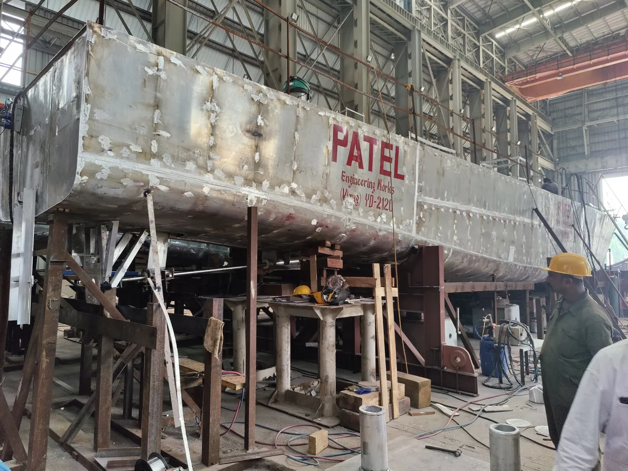 Aluminium hull structure during construction of the electric ferry.