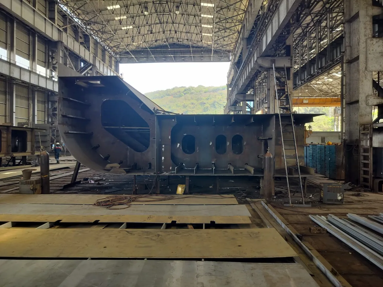 Structural block during shipbuilding production.
