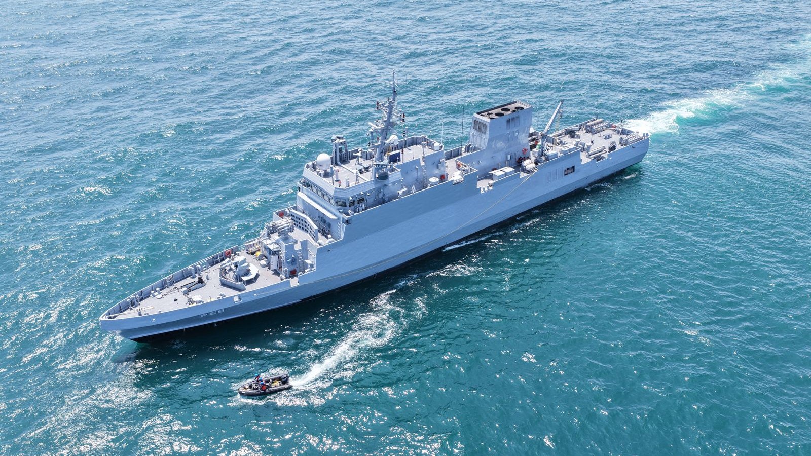 INS Androth, an anti-submarine shallow water craft built at GRSE, at sea