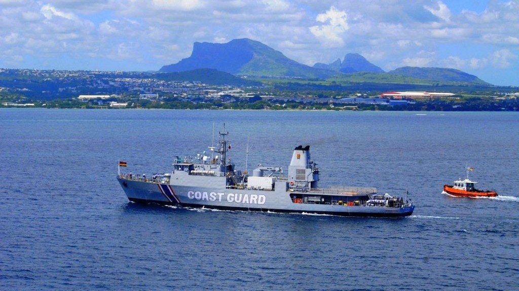 MCGS Barracuda, an offshore patrol vessel built at GRSE for Mauritius, at sea