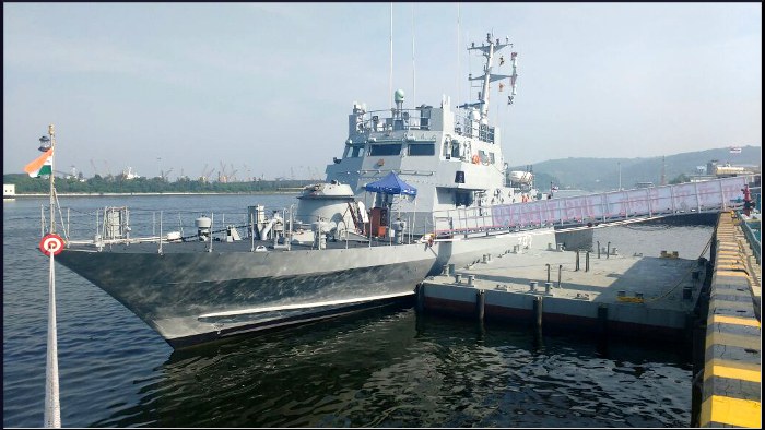 INS Tihayu, a water-jet fast attack craft built at GRSE, alongside