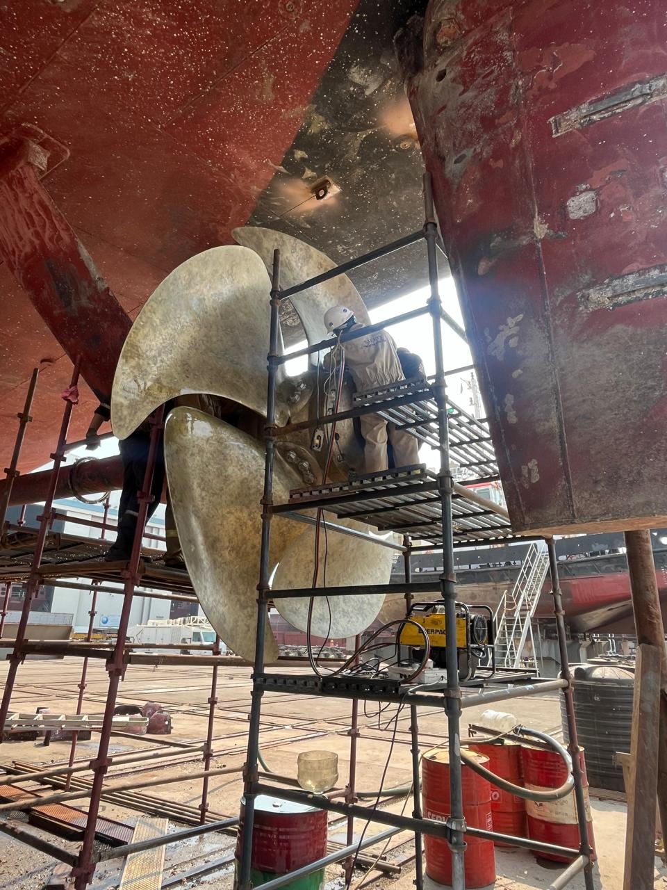 Steel renewal work on a vessel in dry dock